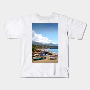 Fishing Boats Burriana Beach Nerja Spain Kids T-Shirt